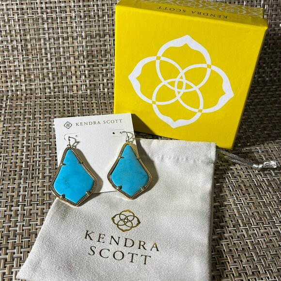 KENDRA SCOTT Retired Alexandra Statement Earrings Turquoise & Gold - Picture 8 of 8